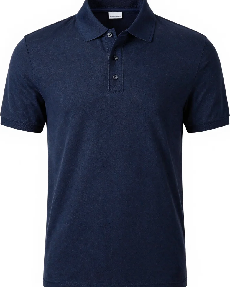 Chụp sản phẩm studio cận cảnh một chiếc áo polo màu xanh navy đặt